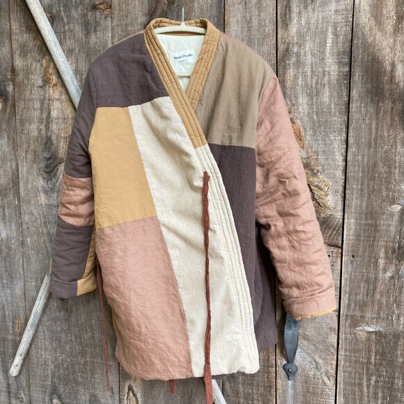 100% CottonLinen Patchwork Quilted Versatile Autumn/Winter Coat, OS,Fall Colors - Picture 14 of 15